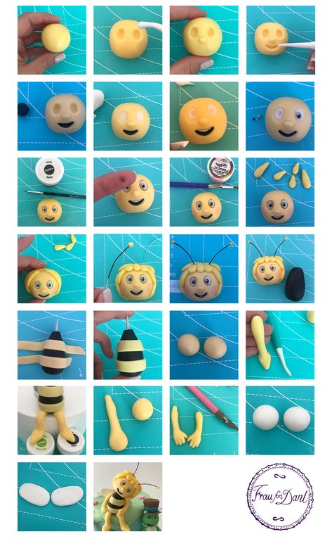 Bee Birthday Cake, Cake Design Tutorial, Fondant Figures Tutorial, Tea Crafts, Fondant Cake Designs, Bee Birthday Party, Cake Decorating Icing, Bee Cakes, Minnie Cake