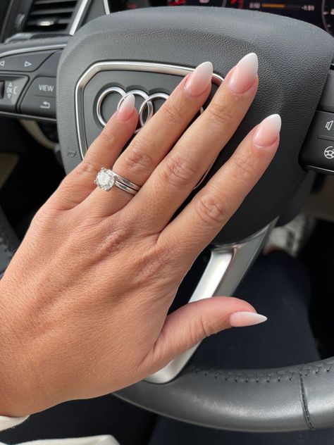 Almond shaped ombre nails #ombrenails #dipnails #naturalnails #audi #tiffanysolitaire Ombré Dip Nails, Ombre French Nails, Acrylic Nails Almond Shape, Engagement Nails, Pink Ombre Nails, Ombre Acrylic Nails, Dip Nails, Almond Shape Nails, Almond Acrylic Nails