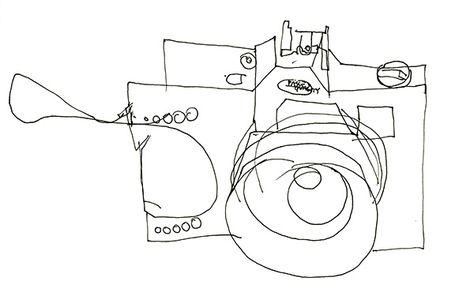 Blind Counter Drawing, Blind Line Drawing, Sketch Of A Camera, Blind Contour Drawing Ideas, Contour Line Drawing Lesson, Continuous Line Drawings, Camera Drawing Art, Art Newsletter, Contour Drawings