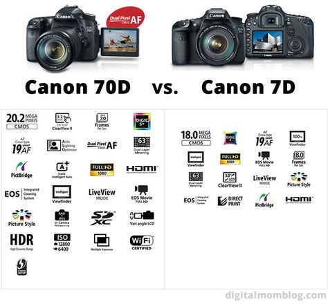 In the market for a mid-level DSLR? Check out this comparison review of the Canon 70d vs Canon 7d Dslr Quotes, Dslr Backpack, Canon Camera Models, Canon Cameras, Canon 70d, Dslr Photography Tips, Dslr Lenses, Canon Dslr, Dslr Photography