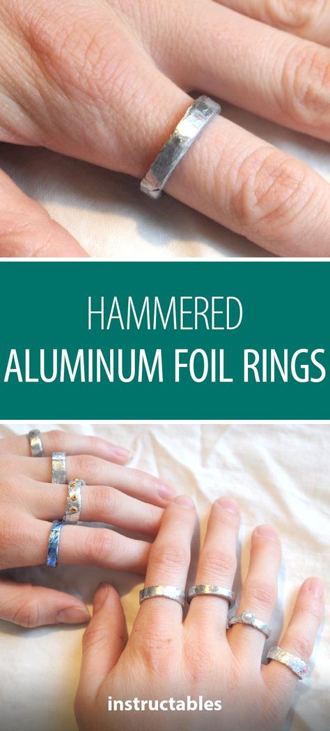 Tin Foil Jewelry, Aluminum Jewelry Tutorials, Tinfoil Jewelry, Art Rings Jewelry, Jewelry From Aluminum Cans, Aluminum Foil Jewelry, Crafts With Aluminum Foil, How To Make Metal Jewelry, Aluminum Foil Art Diy