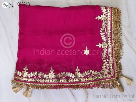 Buy Gotta Patti Dupatta Hand Embroidery Pure Chiffon Custom Online in India - Etsy Dupatta Hand Embroidery, Gotta Patti Dupatta, Bridal Wedding Lehenga, Veil Scarf, Cocktail Christmas, Pink Dupatta, Christmas Feast, Robes D'occasion, Gotta Patti