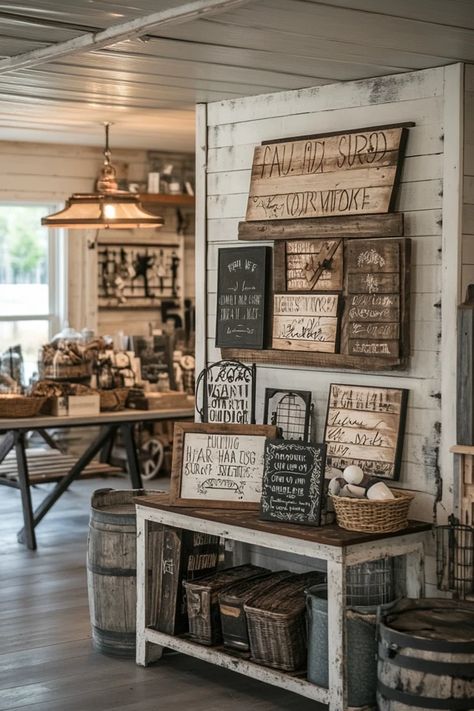 Bring a touch of farmhouse charm to your home with DIY rustic wood signs! Learn how to make simple and stylish signs that look great in any space. 🏡✨ #RusticWoodSigns #FarmhouseDIY #HomeDecorIdeas #WoodworkingProjects #EcoFriendlyDecor Farmhouse Stores, Farmhouse House Ideas, Diy Trays, Rustic Barn Decor, Diy Rustic Home Decor, Farmhouse Home Decor Ideas, Diy Rustic Home, Rustic Minimalist, Shelving Storage