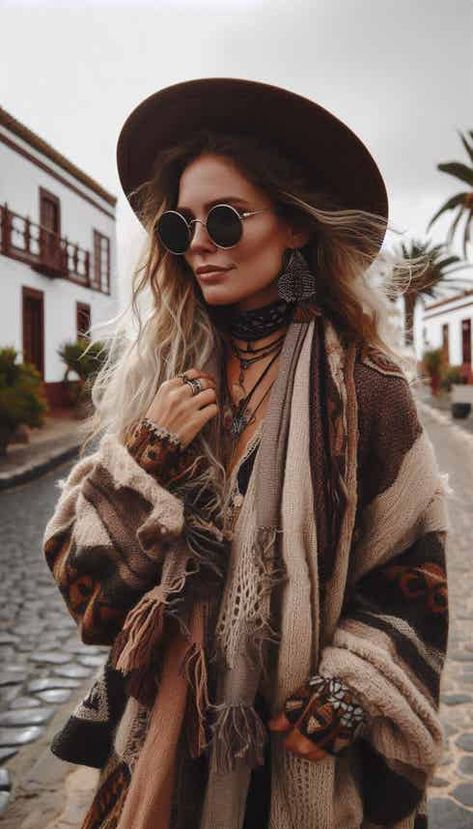 Boho Winter Outfits / Inspiration | Sand & Lava Boho Style Outfits Over 30, Winter Boho Aesthetic, Indigenous Inspired Outfit, Boho Punk Outfits, Free People Outfits Bohemian, Boho Chic Aesthetic Outfit, Boho Winter Outfits Bohemian, Boho Chic Winter Outfits, Hippie Winter Outfits Bohemian