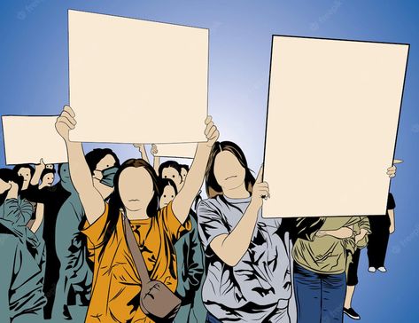 Demonstration Illustration, Revolution Illustration, Protest Banner, People Power Revolution, Crowd Of People, Blank Banner, Student Protest, Protest Signs, People Women