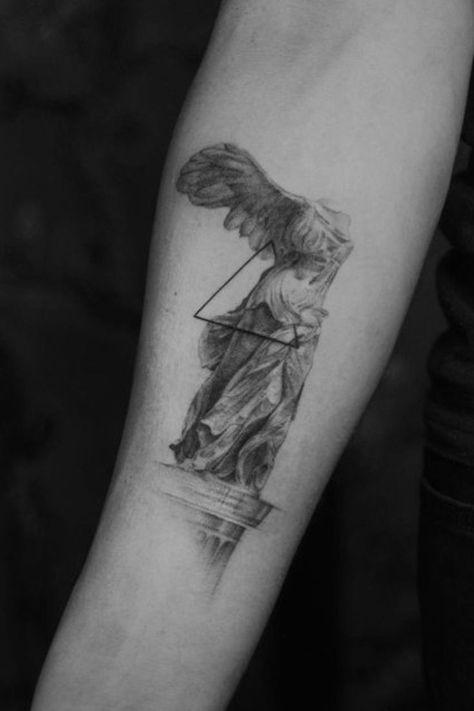 nike samothrace monument tattoo Samothrace Tattoo, Transgender Tattoo Ideas, Rome Tattoo, Victory Tattoo, Winged Victory Of Samothrace, Winged Victory, Greek Mythology Tattoos, New Tattoo Designs, Mythology Tattoos