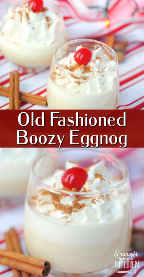 An old fashioned eggnog recipe...with a BIG kick! This boozy eggnog has been in our family for generations and is hands-down the best version of the drink you'll ever try! Spiked Eggnog Recipe, Boozy Eggnog, Eggnog Recipe Spiked, Alcoholic Eggnog, Eggnog Cocktail, Eggnog Drinks, Eggnog Recipe Homemade, Spiked Eggnog, Homemade Eggnog