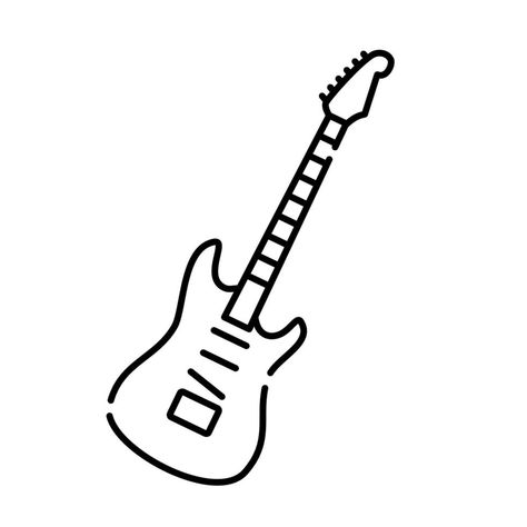 Outline, simple vector electric guitar icon isolated on white background. Electric Guitar Clipart, Guitar Simple Drawing, Electric Guitar Doodle, Simple Guitar Tattoo, Electric Guitar Tattoo, Sketch Guitar, Electric Guitar Icon, Electric Guitar Drawing, Music Guitar Tattoo