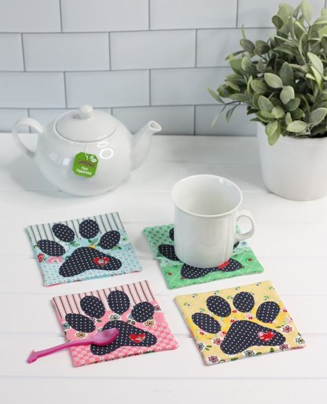 Dog Paw Coaster Patchwork Cat, A Spoonful Of Sugar, Mug Rug Patterns, Free Gift Tags, Pattern Store, Fabric Baskets, Dog Paw, Mug Rug, Sewing Gifts