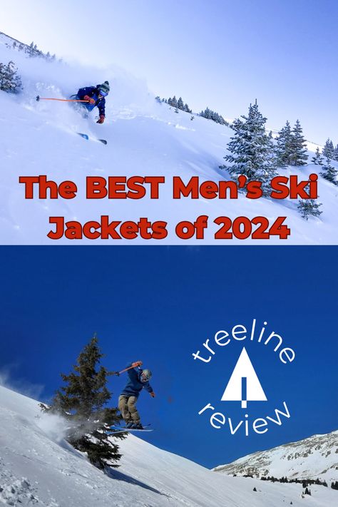 Top image is a skier on a powder day in the distance. Bottom image is a skier on a bluebird day. Men’s Ski Jacket, Ski Men Outfit, Cool Ski Jackets, Mens Ski Wear, Backcountry Skiing, Ski Coat, Ski Jacket Mens, Outdoor Research, Snow Sports