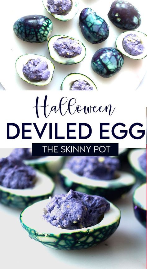 Black Deviled Eggs, Dyed Deviled Eggs, Spooky Foods, Halloween Apps, Halloween Eggs, Halloween Deviled Eggs, Spooky Dinner, Goth Kitchen, Devilled Eggs