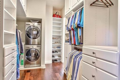 Walk In Closet With Washer And Dryer, Master Closet Laundry Combo, Master Closet With Washer And Dryer, Laundry Room In Master Closet, Washer And Dryer In Closet, Small Master Closet, Primary Closet, Bathroom Renovation Diy, Master Closet Design