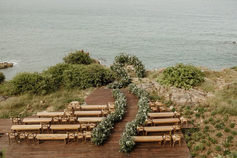 A Gorgeous Waterfront Wedding On Samui Island | Brides Wedding Aisles, Cliff Wedding, Pool Wedding, Wedding Greenery, Thailand Wedding, Intimate Ceremony, Wedding Of The Year, Veil Wedding, Ceremony Seating