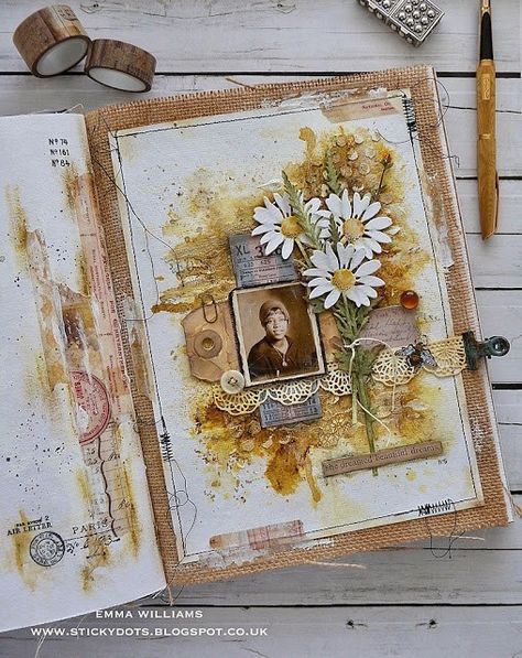 Vintage Journal Page – Scrap Booking Design Tape, Distress Crayons, Round Robin, Vintage Junk, Vintage Junk Journal, Distressed Painting, Vintage Journal, Vintage Scrapbook, Scrapbook Journal