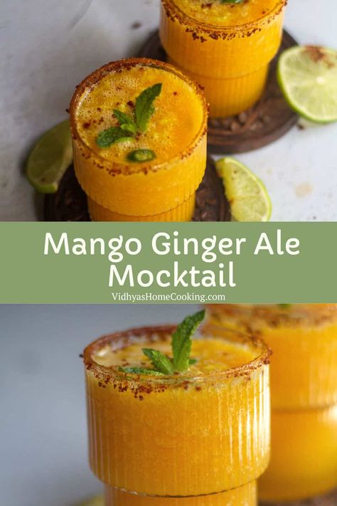 Mango Punch Recipes, Mango Shrub Recipe, Ginger Ale Drinks Non Alcoholic, Apple Ginger Mocktail, Indian Mocktail Recipe, Mango Mocktail Recipe, Indian Drinks Non Alcoholic, Spicy Mocktail Recipe, Ginger Ale Mocktail Recipe