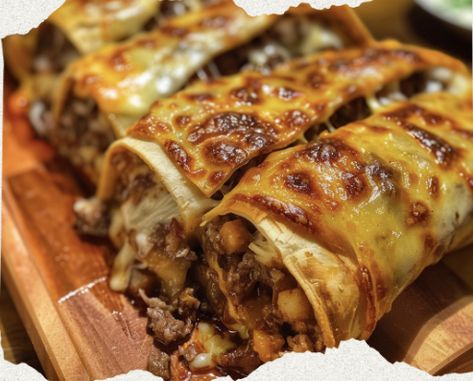 Cheesy Beefy Roll-Ups – Tnextrecipes Easy Cooking Ideas, Beef Roll Ups, Meat Rolls, Tortilla Rolls, Beef Roll, Crispy Cheese, Hamburger Recipes, Dessert Salads, Roll Ups