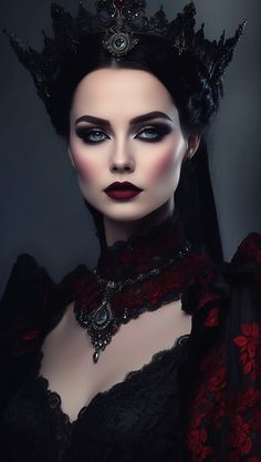 Gothic Bride Makeup Halloween, Lady Vampire Makeup, Queen Makeup Royal, Vampire Queen Makeup, Queen Makeup Halloween, Dark Queen Makeup, Vampire Queen Costume, Gothic Photoshoot, Vampire Portrait