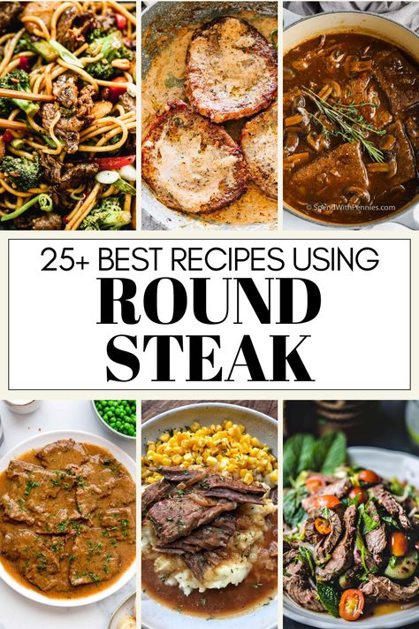 Here's some of the BEST round steak recipes that anyone can make in no time. From simple yet flavorful marinades to inventive dishes & more! Sirloin Round Steak Recipes, Beef Top Round Steak Recipes Crock Pots, Beef Bottom Round Steak Recipes Easy, Beef Round Eye Steak Recipes, Inside Round Steak Recipes, Recipes For Round Steak, Recipes With Round Steak, Cooking Round Steak, Beef Eye Of Round Steak Recipes