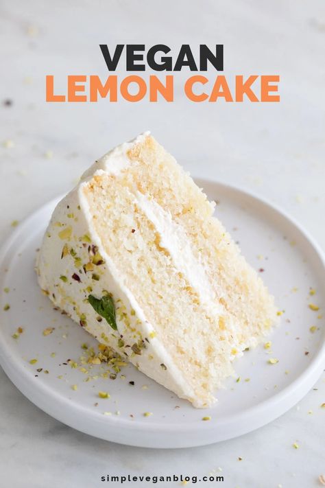 Vegan lemon cake, zesty, fluffy, and absolutely out of this world. It tastes so fresh and rich it'll become your weekly treat! #vegan #vegetarian #plantbased #veganlemoncake #vegandesserts Lemon Chiffon Cake, Vegan Lemon Cake, Lemon Cake Easy, Vegan Buttercream, Lemon Layer Cakes, Vegan Blog, Lemon Cake Recipe, Vegan Cake Recipes, No Calorie Foods