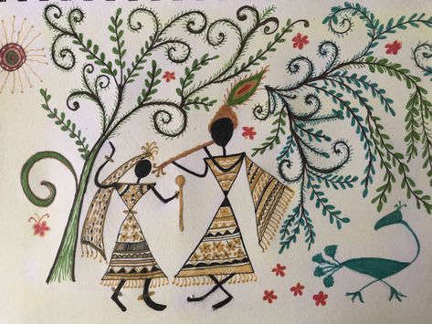 Radha Krishna : Divine Pair Warli Art Krishna Warli Art, Warli Art, Radha Krishna, Krishna, Art