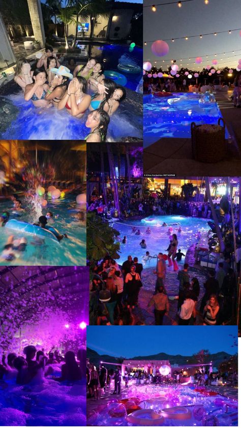 Pool Party At Night, Epic Pools, Night Pool Party, Sweet Sixteen Birthday Party Ideas, Glow Birthday, Balloon Installation, Dream Party, Sweet Sixteen Birthday, Sweet Sixteen