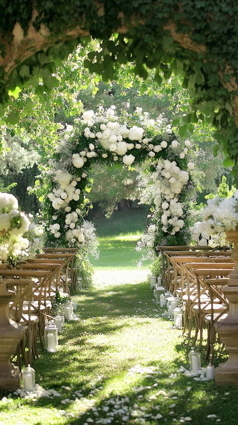 Imagine your dream summer wedding in enchanting Girona gardens! Vintage chairs, a floral archway, and romantic details await. Let us capture your special day with stunning videography. 📸✨ #DreamySummerWedding #EnchantingGirona #WeddingInspo #Midjourney Wedding Venues Floral, Wedding Day Themes, Wedding Venues Spring, Airlie Gardens Wedding, Walled Garden Wedding, Wedding Theme Ideas Elegant Summer, Garden Wedding Ideas Elegant, End Of Aisle Wedding Decor, Weddings Inspiration Romantic