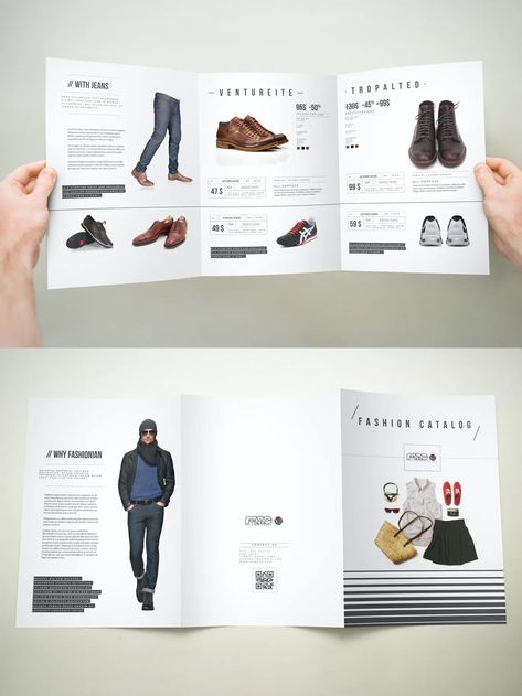 Trifold Product Catalog Template InDesign - Easy Customization and Editable Minimal Trifold Brochure Design, Clothing Catalog Design, Product Brochure Design Layout, Fashion Catalogue Design, Fashion Leaflet, Industrial Branding, Fashion Branding Design, Product Catalog Design, Catalog Design Inspiration