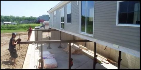 Hoping to set your home over a full basement? Trailer Redo, Mobile Home Renovations, Manufactured Home Remodel, Building A Porch, Mobile Living, Mobile Home Living, At Home Movie Theater, Building House, Remodeling Mobile Homes