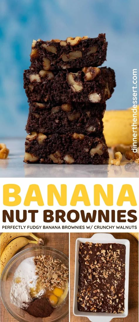 Banana Nut Desserts, Banana Walnut Recipes, Banana Nut Bars, Brownies Using Bananas, Banana Nut Brownies Recipe, Banana Nut Cookies, Recipes With Walnuts, Brownies Banana, Banana Walnut Brownies