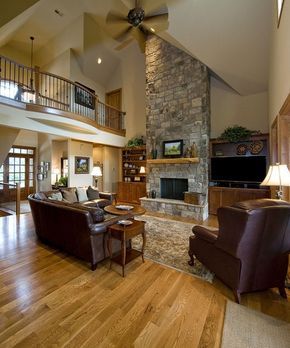 Rock Fireplace vaulted ceilings Two Story Fireplace, Ceiling Fireplace, Rock Fireplace, Cathedral Ceilings, Room Furniture Design, Rock Fireplaces, Urban Decor, Farm Houses, Furniture Design Living Room