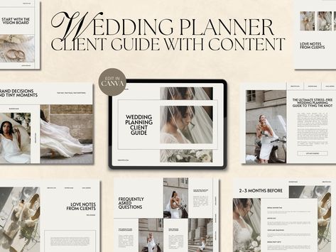 CANVA Modern Wedding Planner Client Pricing Guide with Content, Pre-written Welcome Guide for Wedding Planners & Coordinators, Book Template by BrandingBabeCo on Etsy Timeline Sample, Wedding Planner Guide, Tie The Knot Wedding, Canva Wedding, Pricing Guide, Wedding Planning Guide, Wedding Preparation, Book Template, Wedding Videographer