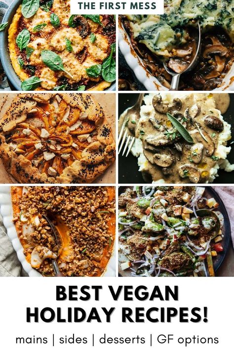 Christmas Dinner Vegan Recipes, Wfpb Holiday Recipes, Vegan Sides Christmas, Vegan Holiday Main Dish, Vegan Christmas Dinner Sides, Vegan Holiday Side Dishes, Plant Based Holiday Recipes, Vegan Gluten Free Holiday Recipes, Vegan Christmas Recipes Dinner