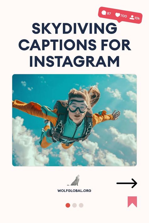 Person in orange jumpsuit skydiving with caption suggestions for Instagram, on wolfglobal.org page.
An image of a checklist with witty skydiving related statements and emojis.
An advertisement featuring a joyful woman using a laptop, promoting an Instagram engagement service. Skydiving Captions Instagram, Skydiving Quotes Inspiration, Sky Dive Quotes, Jump Quotes, Bungy Jumping, Skydiving Quotes, Tandem Jump, Terminal Velocity, Best Airplane