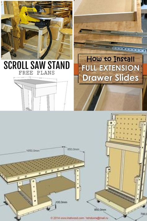 A DIY tutorial to build a scroll saw stand including free plans. How I set up my scroll saw station on a DIY stand including a little dust collection. Scroll Saw Stand, Diy Stand, Saw Station, Wood Projects Plans, Saw Stand, Tools Organization, Free Woodworking Plans, Epoxy Resin Wood, Free Plans