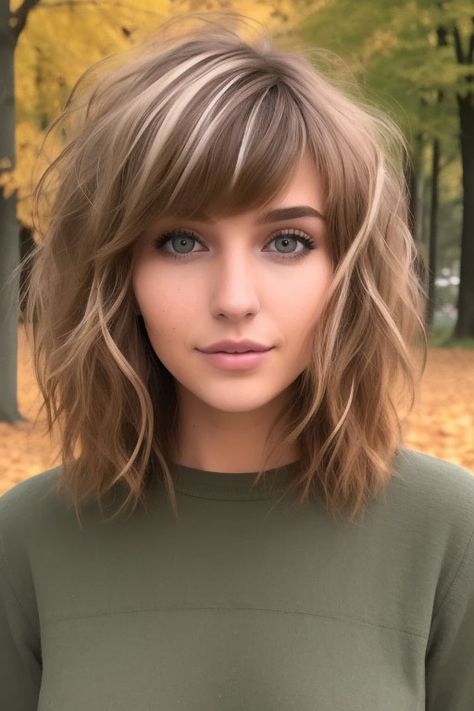 Lob With Wispy Bangs, Wispy Bangs Long, Bangs Long Bob, Shaggy Lob Haircut, Haircut Low Maintenance, Medium Shaggy Bob, Long Bob Hairstyle, Shaggy Lob, Medium Shaggy Hairstyles