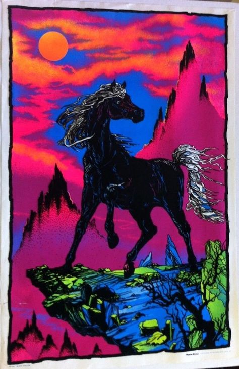 Poster Business, Blacklight Posters, Black Light Posters, Black Stallion, Trippy Art, All Poster, Light Art, New Wave, Black Light