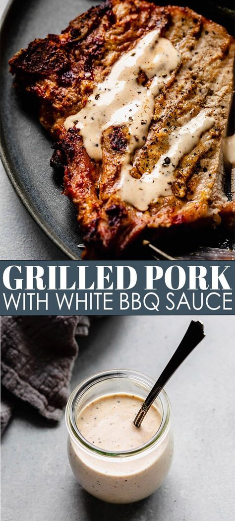 Pork Cutlet Recipes, Grilling Recipes Pork, Pork Chop Recipes Grilled, Bbq Sauce Ingredients, White Bbq Sauce, Pork Sauce, Tender Pork Chops, Weeknight Recipes, Pork Dinner