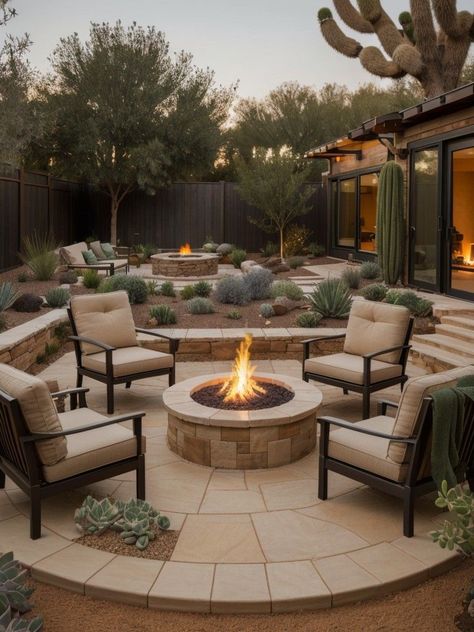 [PaidLink] Desert-Inspired Backyard Design Ideas With Succulent Gardens, Sandstone Accents, And Cozy Seating Arrangements Around A Fire Pit. #Backyardideas #Backyarddesign #firepitideasbackyardlandscapes Desert Backyard Fire Pit, Desert Inspired Backyard, Desert Backyard Oasis, Arizona Succulent Garden, Landscape Design Desert, Outdoor Desert Patio Ideas, Backyard Desert Oasis, Small Desert Backyard Ideas, Backyard Landscaping Designs On A Budget