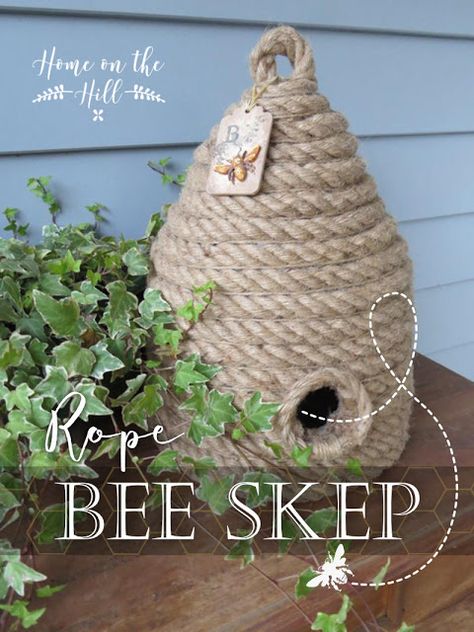 Home On The Hill: How To Make A Rope Bee Skep Diy Rope Beehive, Beehive Diy How To Make, How To Make Bee Hives Diy Projects, Diy Bee Skep, How To Make A Bee Hive Craft, Diy Bee Hive Decoration, Bee Skep Diy, Make A Bee Hive, Bee Skep Decor