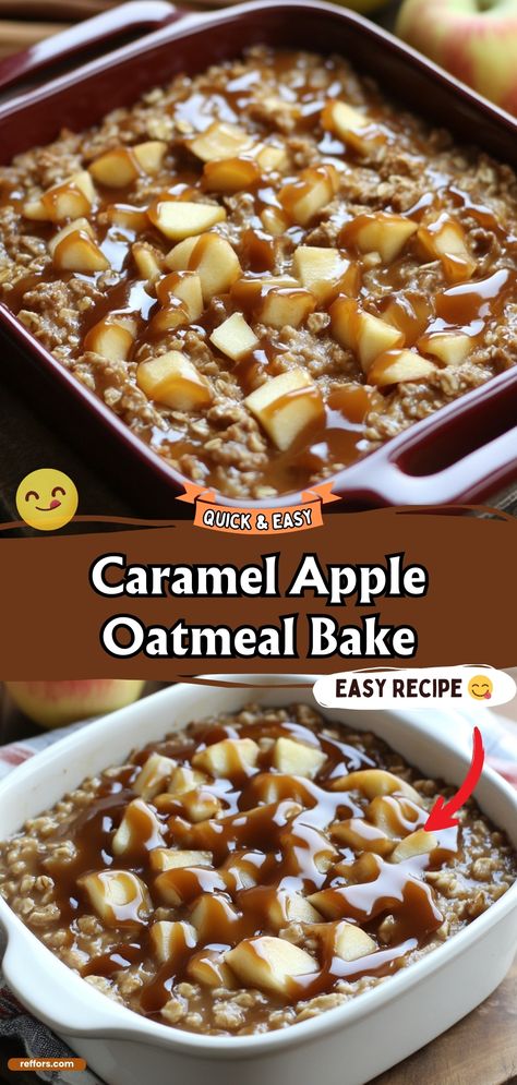 Start your morning with the warm and inviting flavors of a Caramel Apple Oatmeal Bake. This hearty breakfast option blends sweet apples with rich caramel, baked into a comforting oatmeal casserole that will keep you satisfied all morning long. #HealthyBreakfast #AppleCaramel #OatmealBake Caramel Apple Casserole, Carmel Oatmeal Apple Bake, Oatmeal Apple Bake, Oatmeal Breakfast Casserole, Apple Oatmeal Bake, Baked Oatmeal With Apples, Fall With Friends, Caramel Apple Oatmeal, Baked Oatmeal Recipes Breakfast