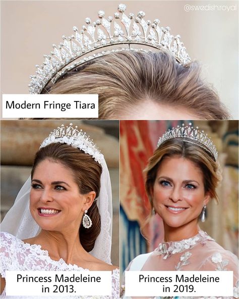 Swedish Royal Family on Instagram: “One of my favourites is gorgeous Modern Fringe Tiara:  Princess Madeleine has used it over the years. Queen Silvia started to use it in the…” Swedish Tiaras, Fringe Tiara, Swedish Royal Family, Royal Tiaras, Princess Madeleine, Queen Silvia, Swedish Royals, Royal Jewels, Royal Family