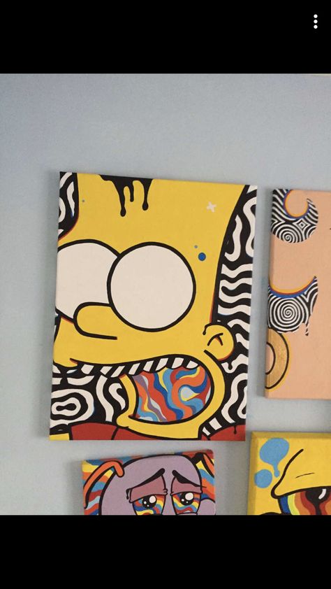 Bart Simpson Canvas Painting, Simpson Painting Canvases, Simpson Painting Ideas, Painting Ideas Simpsons, Canvas Painting Ideas For Stoners, Cool Trippy Paintings, Trippy Simpsons Painting, Simpsons Canvas Painting, The Simpsons Painting