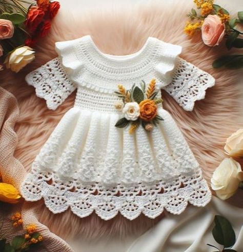 Charming Heart Motif Crochet Baby Frock Crochet Baby Frock, Crochet Toddler Dress, Crochet Patterns Baby Girl, Girls Frocks, Girl Frock, Frocks For Babies, Toddler Dress Patterns, Frocks For Kids, Crochet Beautiful