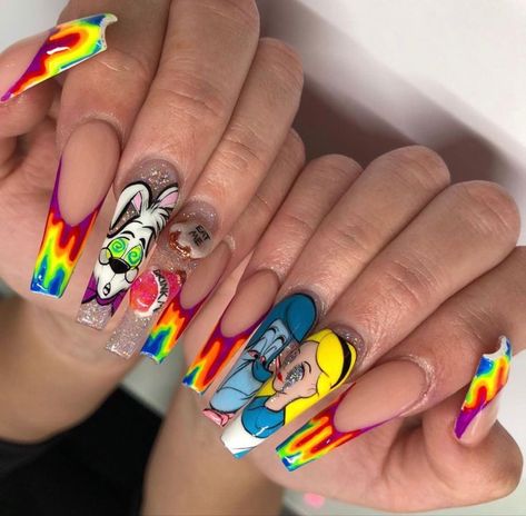 Nails For Spring 2023, Summer Nails Art Designs, Summer Nails Art, Disney Acrylic Nails, 2023 Nails, Nails Art Designs, Sculpted Nails, Hippie Nails, Long Acrylic Nails Coffin