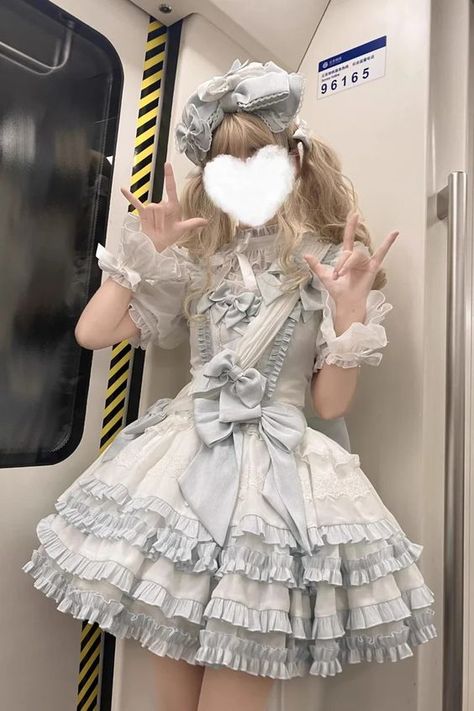 Better quality than expected. You have to make the eyelets for the buttons otherwise great! Blue And Pink Outfit Ideas, Dollete Dress, Cute Idol Outfits, Light Blue Aesthetic Outfit, Light Blue And White Outfit, Light Colors Outfit, White Layered Dress, Light Blue Outfit, Fancy Halloween Costumes