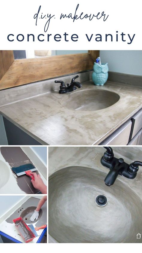 Diy Concrete Vanity, Diy Vanity Makeover, Painting Bathroom Countertops, Vanity Update, Diy Bathroom Sink, Bathrooms Vanity, Diy Bathroom Vanity Makeover, Vanities Ideas, Sink Remodel