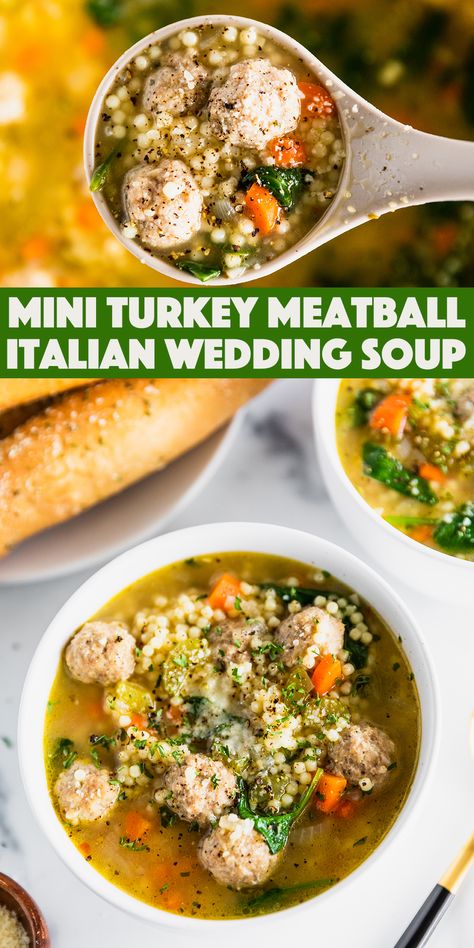 Meatball Italian, Mini Meatball Soup, Mini Turkey Meatballs, Meatballs Pasta, Turkey Meatball Soup, Italian Meatball Soup, Ground Turkey Soup, Ground Turkey Meatballs, Italian Wedding Soup Recipe