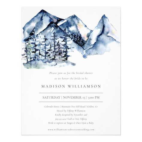 Tiffany Bride, Mountain Bridals, Boho Bridal Shower Invitations, Boho Bridal Shower, Rustic Blue, Watercolor Mountains, Modern Typography, Boho Bridal, Blue Mountain