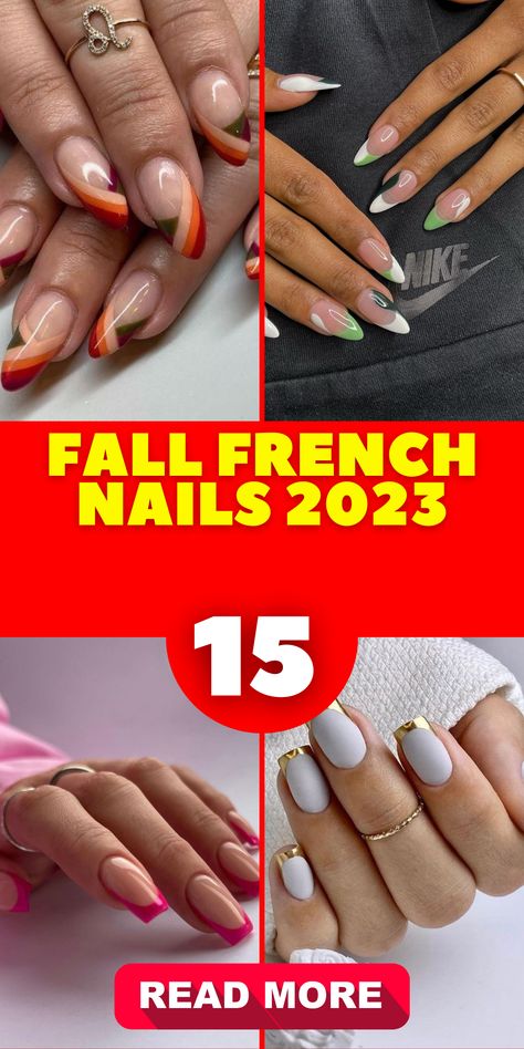 Embrace the beauty of fall with the trendiest French nail designs for 2023. Explore the latest autumn trends and discover chic and stylish short nail options. Whether you choose classic white French tips or experiment with gel for a long-lasting effect, these designs will elevate your fall fashion. Get inspired by the season and incorporate pink elements, artistic acrylic patterns, or a touch of black for an edgy look Fall Nails Negative Space, Latest Nail Designs Trends 2023, November French Nails, Cranberry Nails Fall Designs, Colored French Manicure Nails, Fall French Tip Nails Square Short, Fall French Tip Nail Designs, Fall Nails 2023 French Tip, Fall French Nails 2023