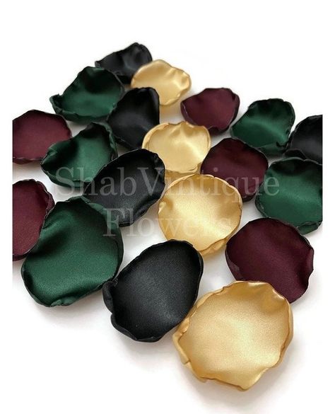 Planning your wedding or special event? Check out my beautifully handcrafted flower petals for your decor. #wedding #decor #bride #bridal #party #brides #digitalweddingplanner #weddingdecor #graduationparty #bohobridaldecor Weddings With Emerald Green, Emerald Green Gold Black Color Palette, Burgundy Emerald Gold Wedding, Black Green Burgundy Wedding, Emerald Green And Burgundy Wedding Theme, Emerald And Maroon Wedding, Emerald And Burgundy Wedding, Colors That Go With Emerald Green, Emerald Green Black And Gold Wedding